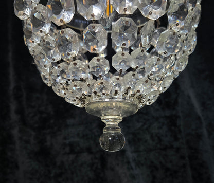 Beautiful Antique French Crystal Bag 1 Light Brass Chandelier Ceiling Light