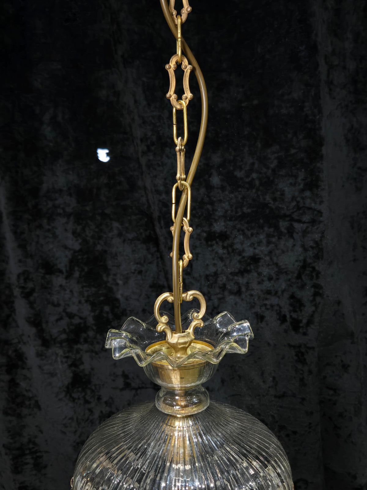 Beautiful Antique French Crystal Bag 1 Light Brass Chandelier Ceiling Light