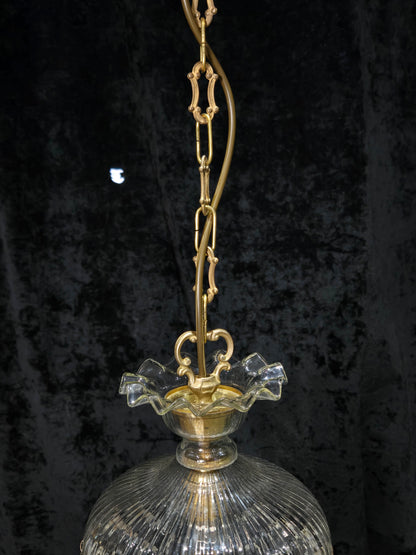 Beautiful Antique French Crystal Bag 1 Light Brass Chandelier Ceiling Light