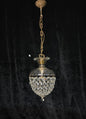 Beautiful Antique French Crystal Bag 1 Light Brass Chandelier Ceiling Light