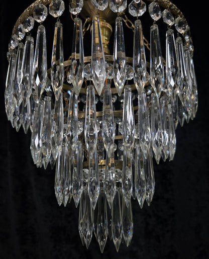 Fabulous Antique French Brass 4 Tier Crystal Waterfall Chandelier Ceiling Light