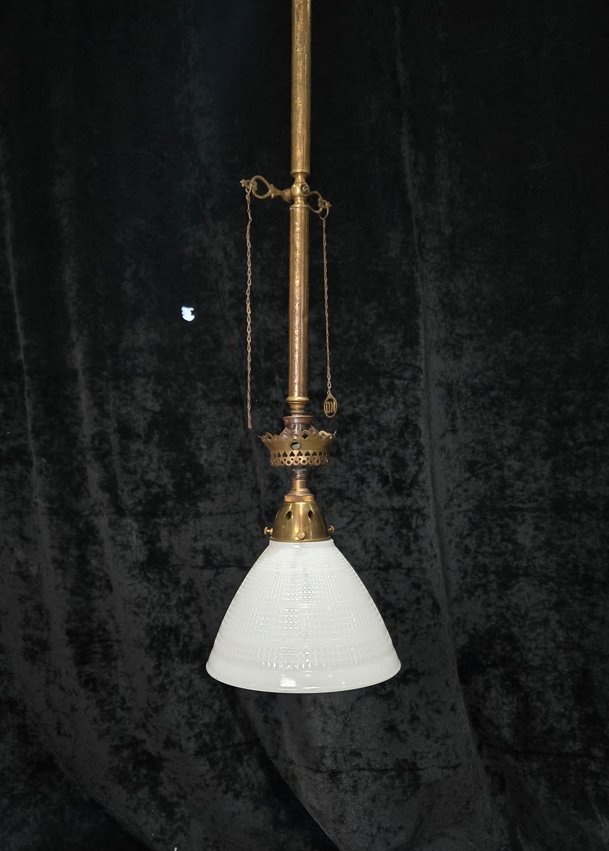 Traditional Antique Gas Converted to Electric Pendant Light with Glass Shade