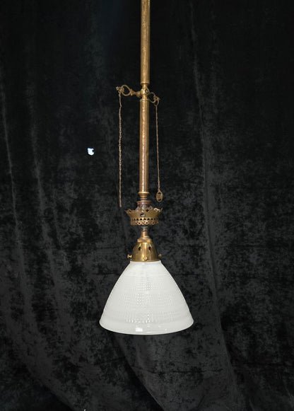 Traditional Antique Gas Converted to Electric Pendant Light with Glass Shade