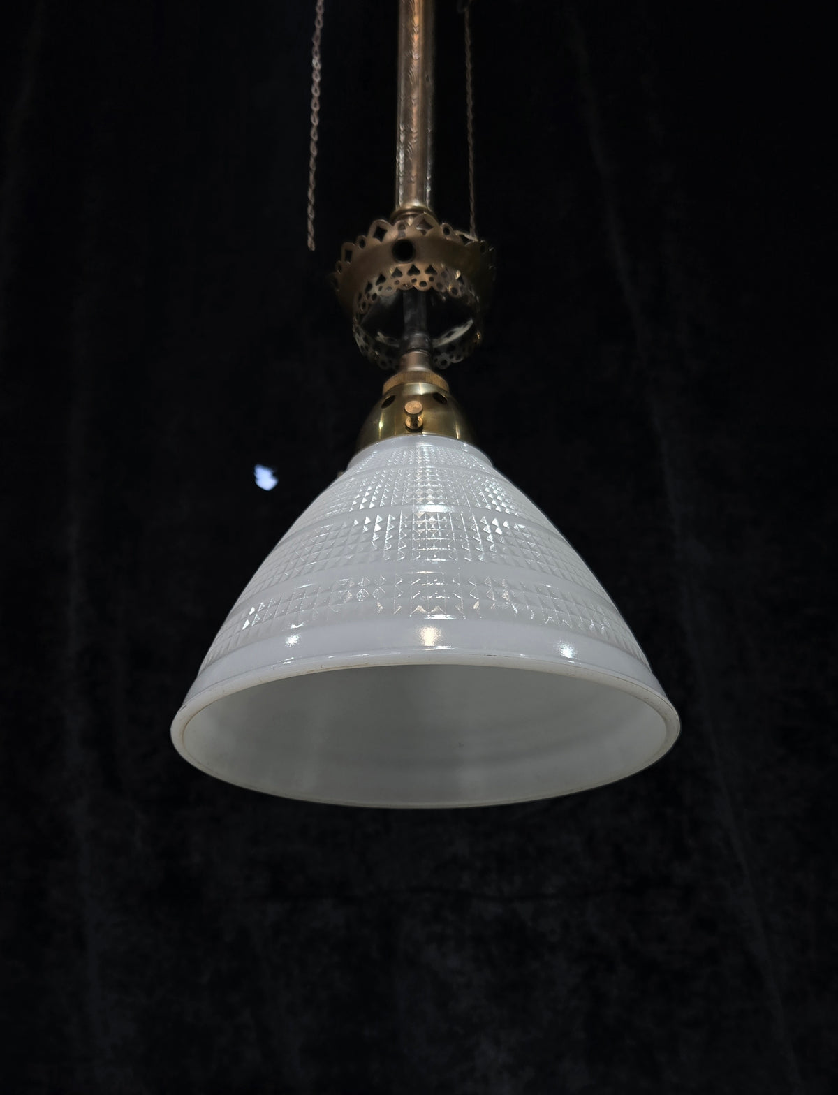 Traditional Antique Gas Converted to Electric Pendant Light with Glass Shade