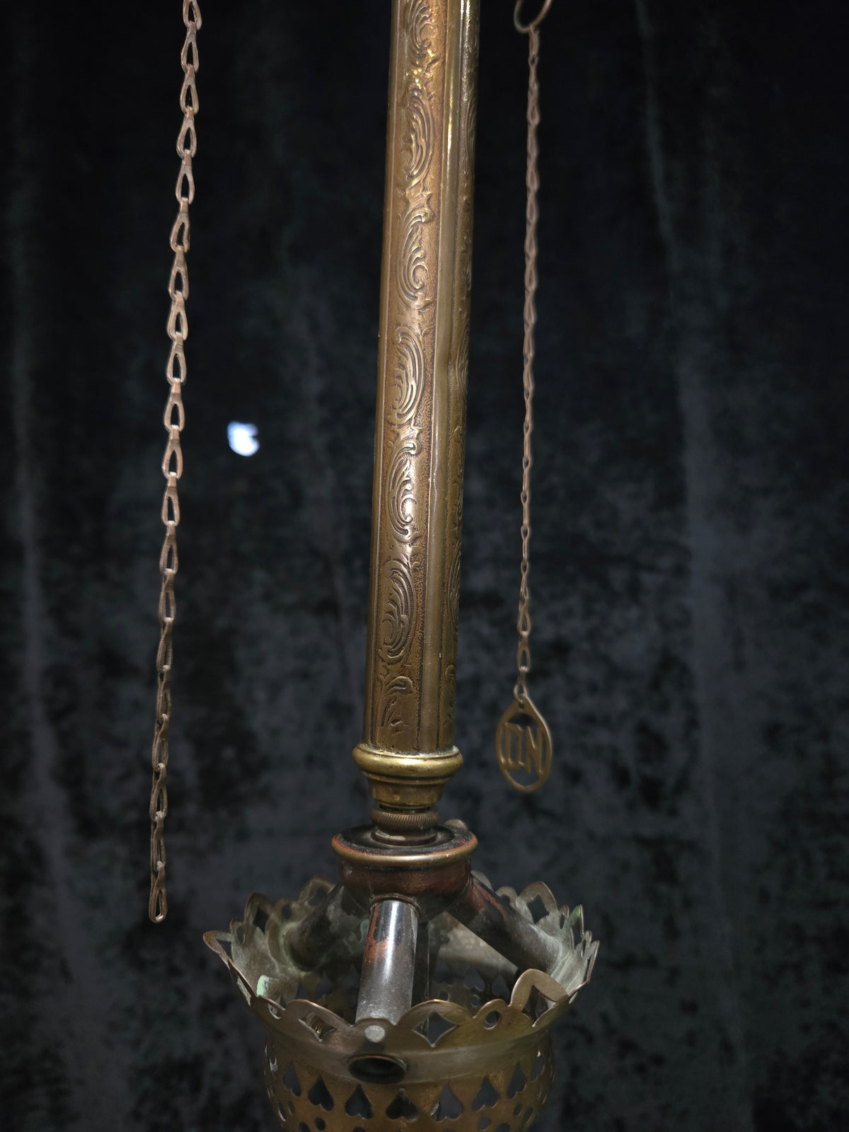 Traditional Antique Gas Converted to Electric Pendant Light with Glass Shade