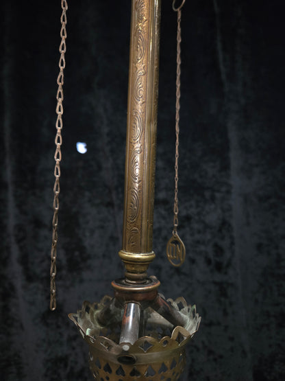 Traditional Antique Gas Converted to Electric Pendant Light with Glass Shade