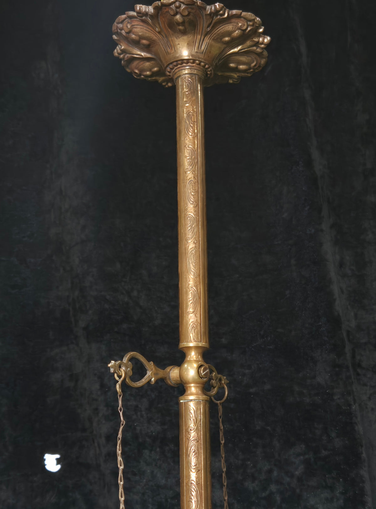 Traditional Antique Gas Converted to Electric Pendant Light with Glass Shade