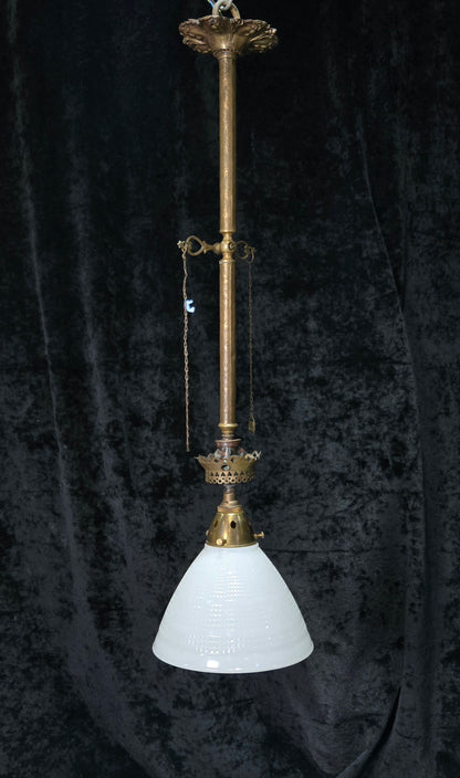 Traditional Antique Gas Converted to Electric Pendant Light with Glass Shade