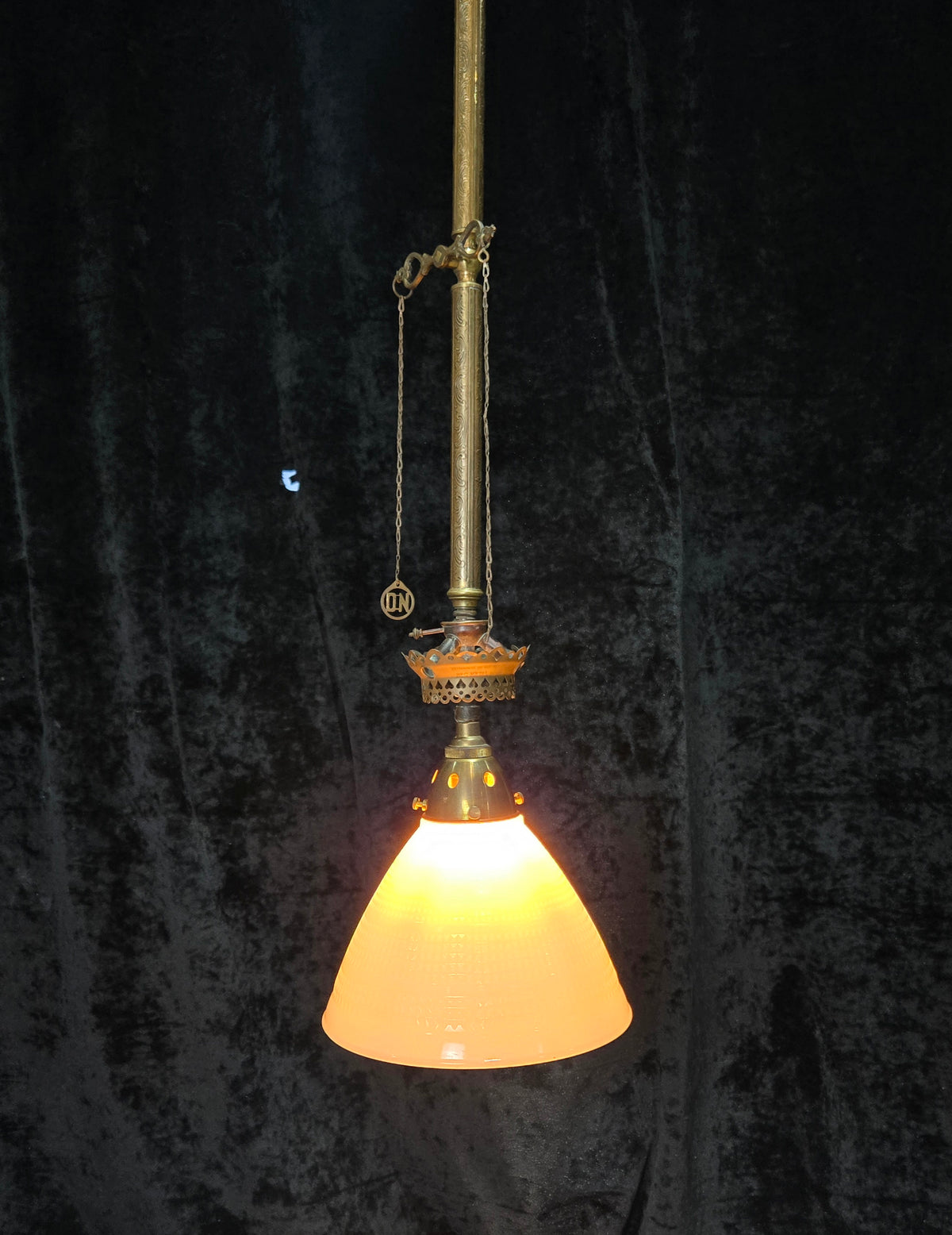 Traditional Antique Gas Converted to Electric Pendant Light with Glass Shade