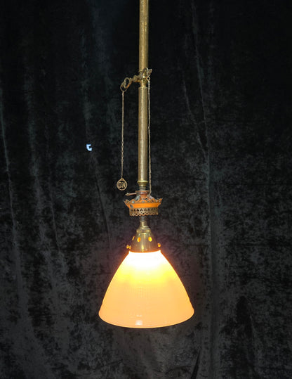 Traditional Antique Gas Converted to Electric Pendant Light with Glass Shade