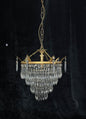 Beautiful Antique French Brass 4 Tier Crystal Waterfall Chandelier Ceiling Light