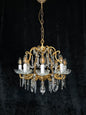 Beautiful Vintage 8 Arm Brass Cage Crystal Chandelier Ceiling Light