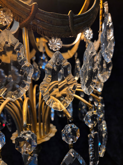 Gorgeous Antique French 3 Light Brass Crystal 2 Tier Waterfall Swags Chandelier