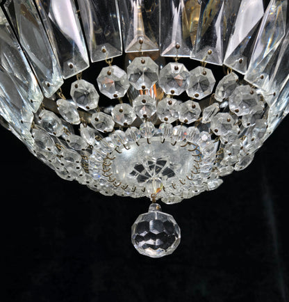 Lovely Vintage French 1 Light Crystal Brass Half Bag Leaf Chandelier