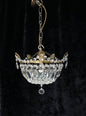 Lovely Vintage French 1 Light Crystal Brass Half Bag Leaf Chandelier
