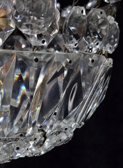 Lovely Vintage French 1 Light Crystal Brass Half Bag Leaf Chandelier