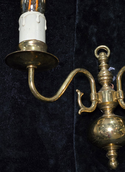Petite Pair Vintage Polished Brass 2 Arm Electric Flemish Style Wall Lights