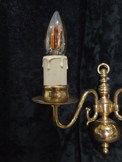 Petite Pair Vintage Polished Brass 2 Arm Electric Flemish Style Wall Lights