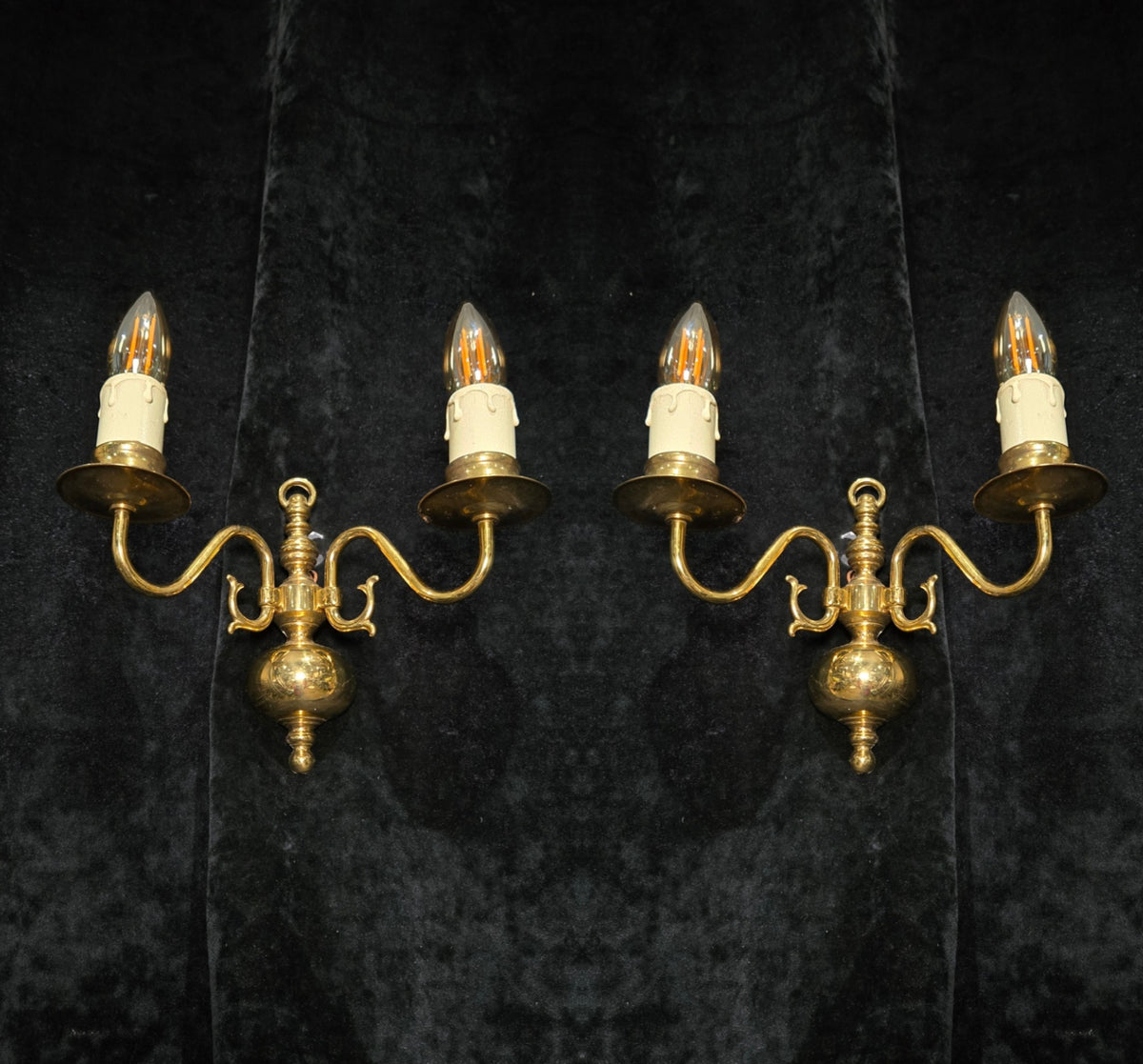 Petite Pair Vintage Polished Brass 2 Arm Electric Flemish Style Wall Lights