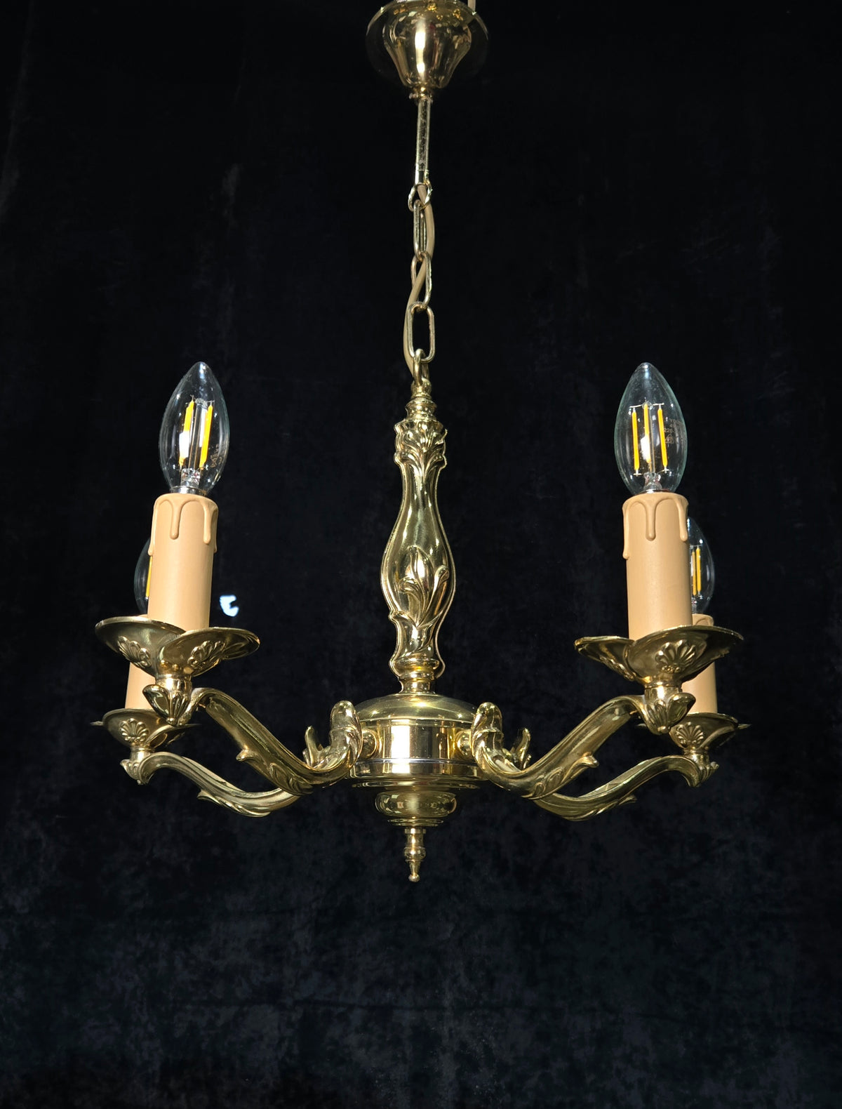 Classic Vintage 5 Arm Polished Brass Art Nouveau Style Chandelier Ceiling Light