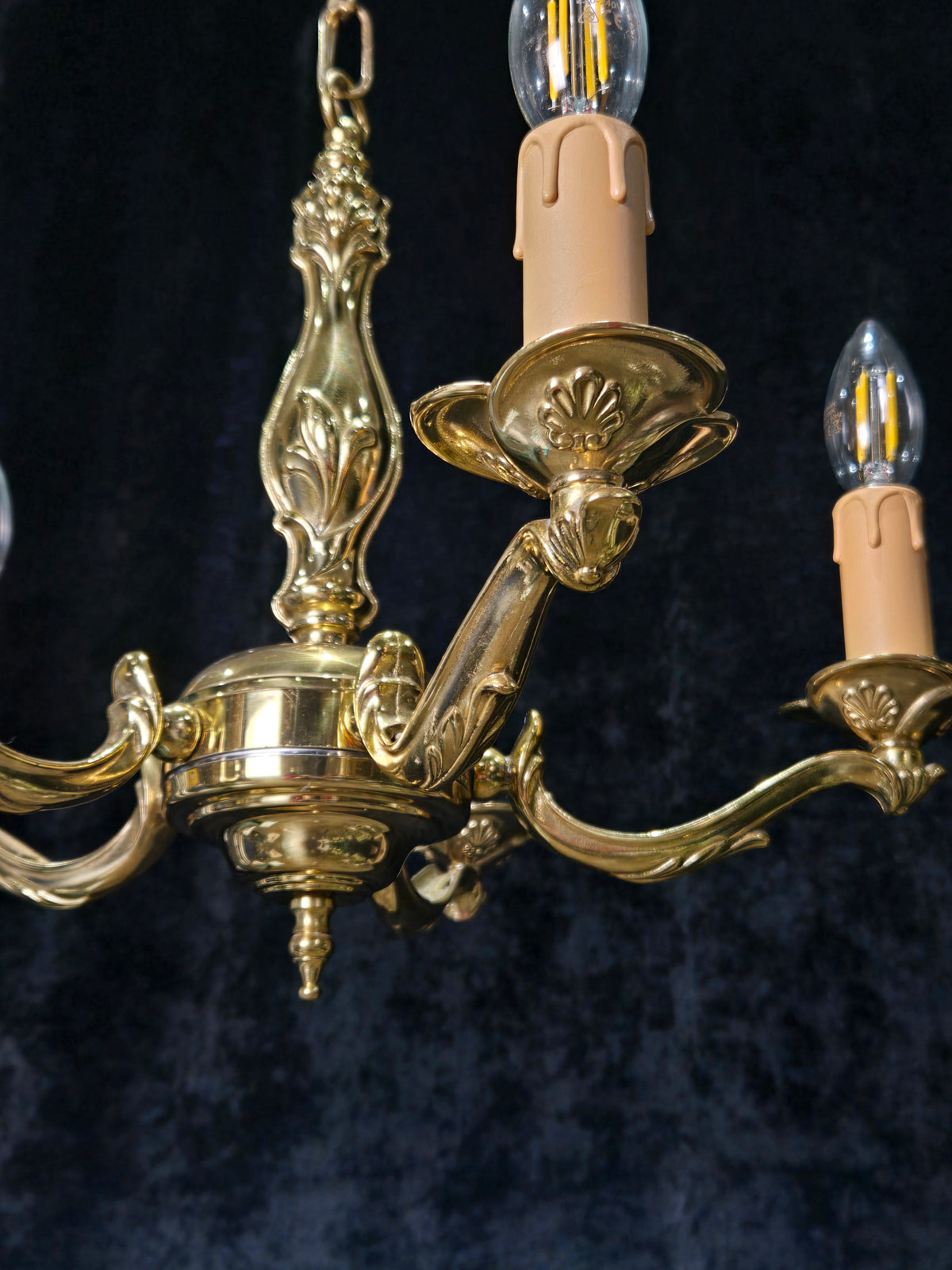 Classic Vintage 5 Arm Polished Brass Art Nouveau Style Chandelier Ceiling Light