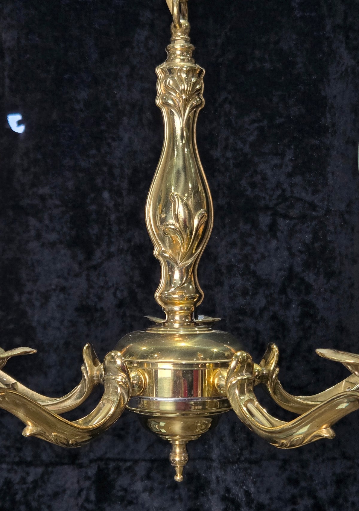 Classic Vintage 5 Arm Polished Brass Art Nouveau Style Chandelier Ceiling Light