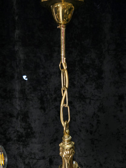 Classic Vintage 5 Arm Polished Brass Art Nouveau Style Chandelier Ceiling Light