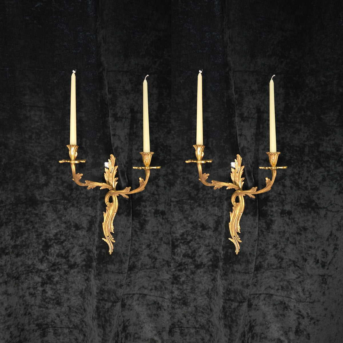 Fabulous Large Pair Antique French Brass 2 Arm Candle Wall Lights Sconces (Copy)