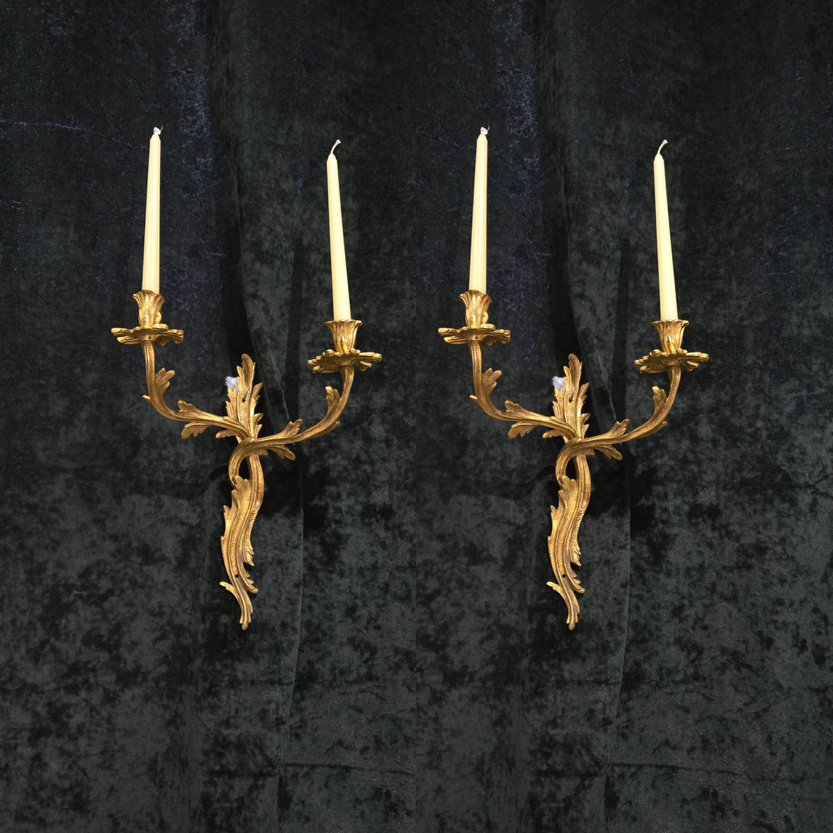 Fabulous Large Pair Antique French Brass 2 Arm Candle Wall Lights Sconces (Copy)
