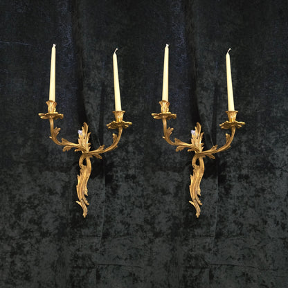Fabulous Large Pair Antique French Brass 2 Arm Candle Wall Lights Sconces (Copy)