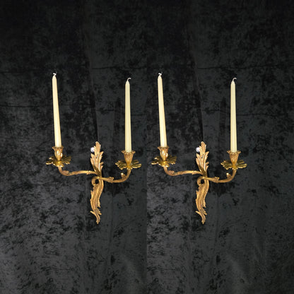 Fabulous Large Pair Antique French Brass 2 Arm Candle Wall Lights Sconces (Copy)