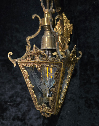 Gorgeous Pair Antique French Petite Brass Glass Electric Wall Lanterns Sconces