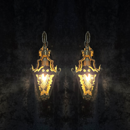 Gorgeous Pair Antique French Petite Brass Glass Electric Wall Lanterns Sconces