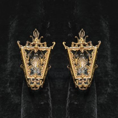 Gorgeous Pair Antique French Petite Brass Glass Electric Wall Lanterns Sconces