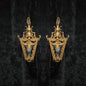 Gorgeous Pair Antique French Petite Brass Glass Electric Wall Lanterns Sconces