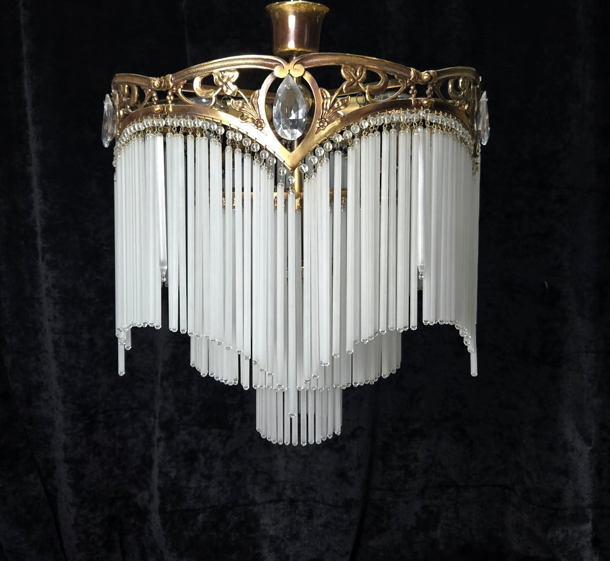 Exquisite Large Vintage French Art Nouveau 6 Light 3 Tier Waterfall Chandelier