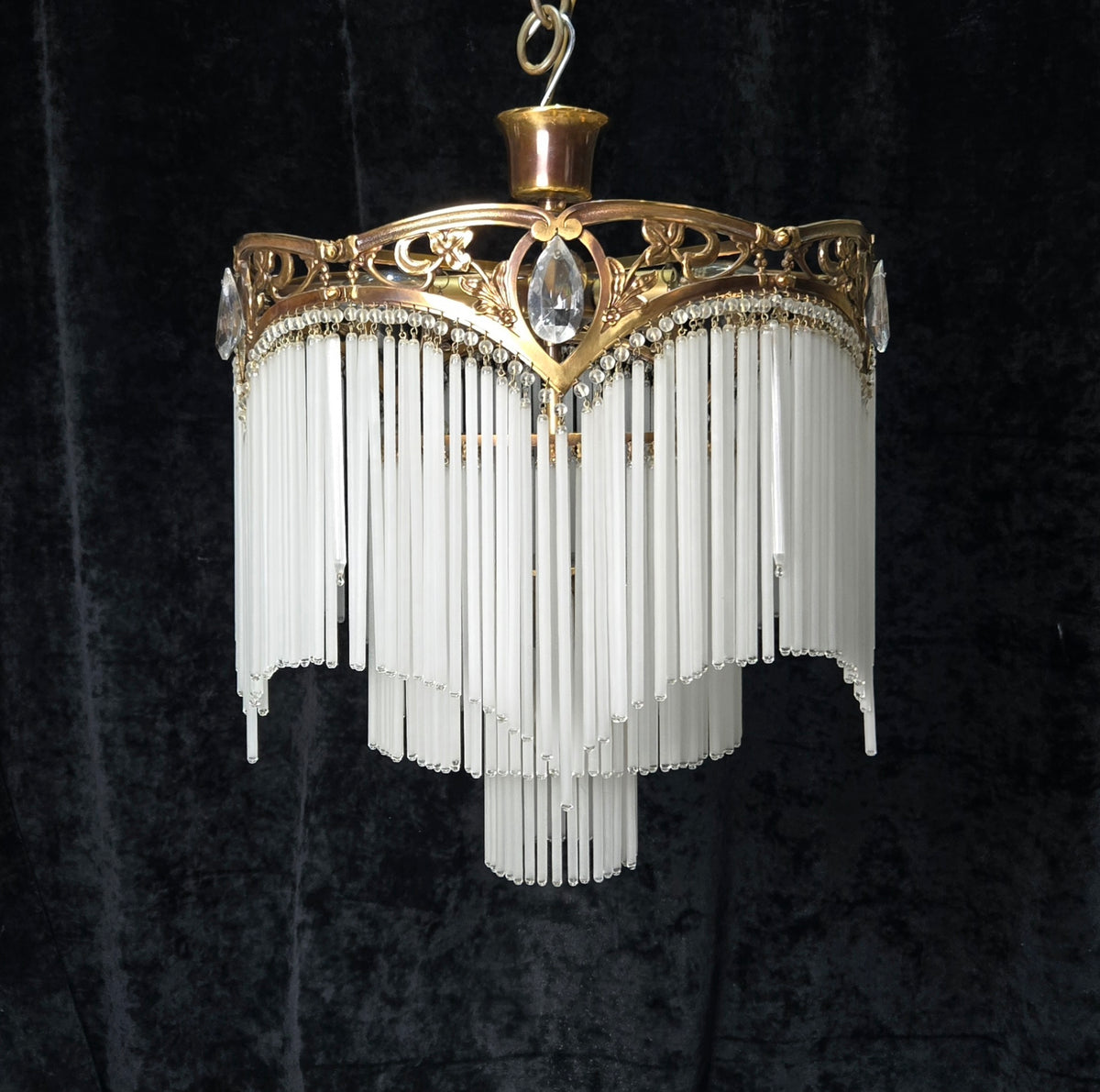 Exquisite Large Vintage French Art Nouveau 6 Light 3 Tier Waterfall Chandelier