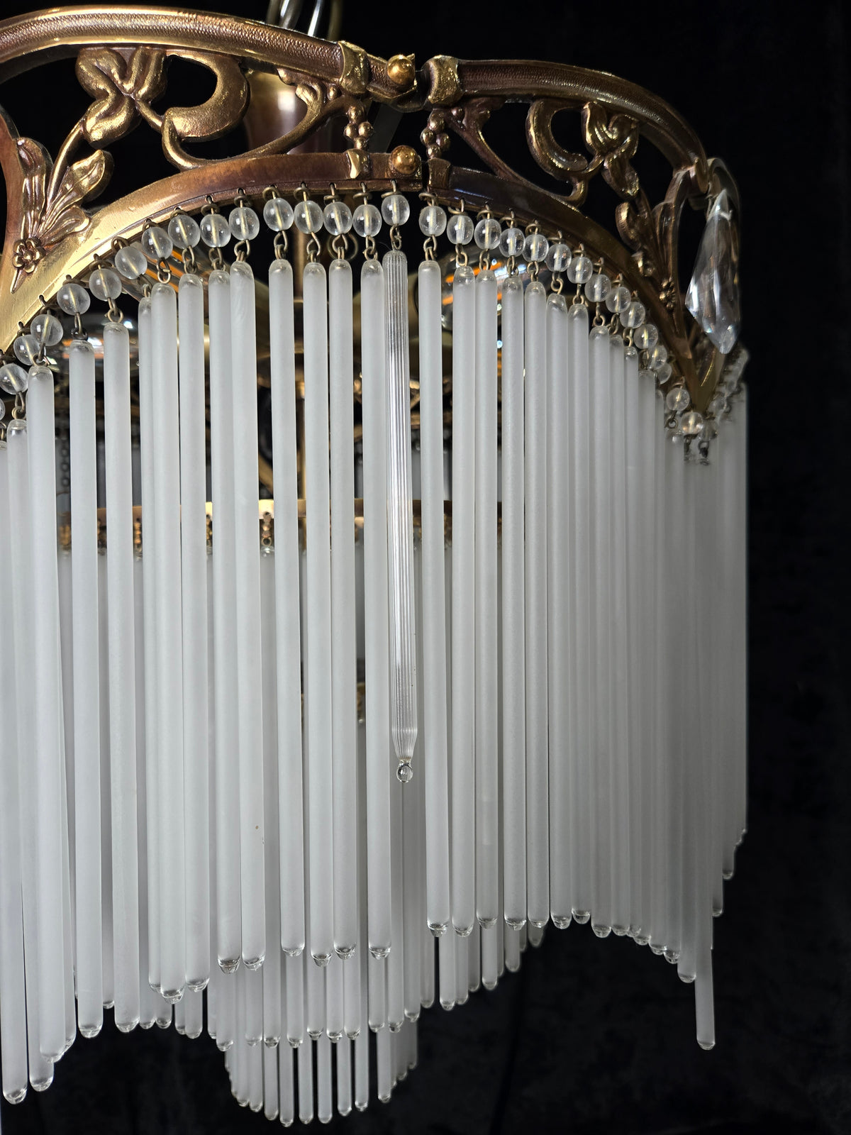 Exquisite Large Vintage French Art Nouveau 6 Light 3 Tier Waterfall Chandelier