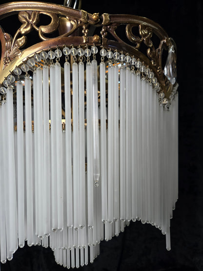 Exquisite Large Vintage French Art Nouveau 6 Light 3 Tier Waterfall Chandelier
