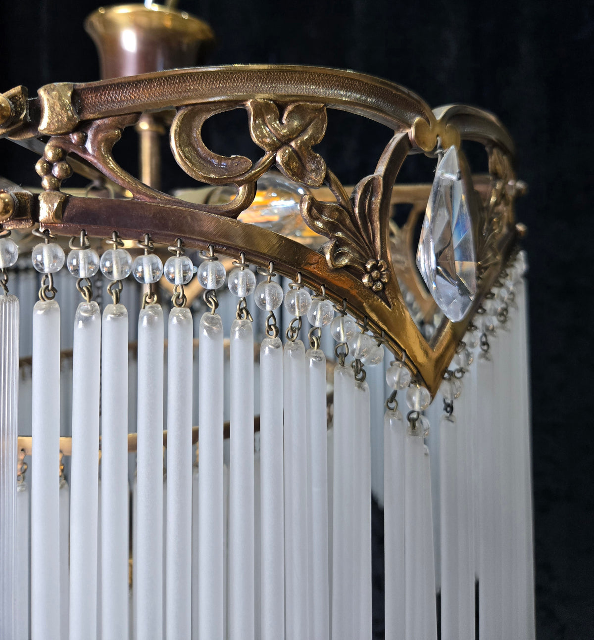 Exquisite Large Vintage French Art Nouveau 6 Light 3 Tier Waterfall Chandelier