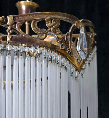 Exquisite Large Vintage French Art Nouveau 6 Light 3 Tier Waterfall Chandelier
