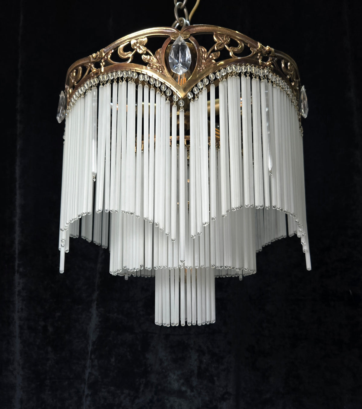 Exquisite Large Vintage French Art Nouveau 6 Light 3 Tier Waterfall Chandelier