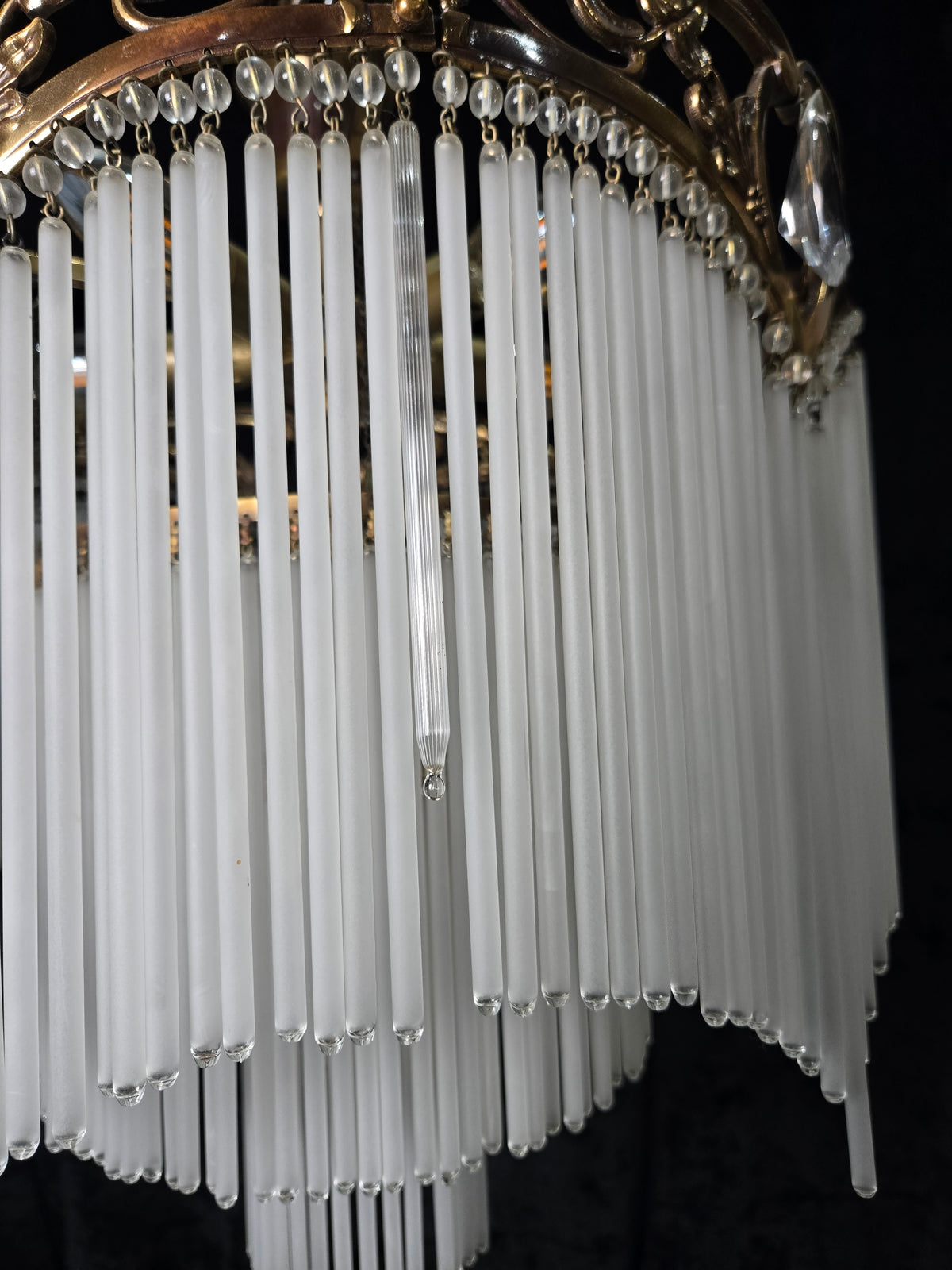 Exquisite Large Vintage French Art Nouveau 6 Light 3 Tier Waterfall Chandelier