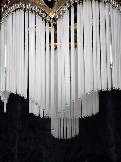 Exquisite Large Vintage French Art Nouveau 6 Light 3 Tier Waterfall Chandelier