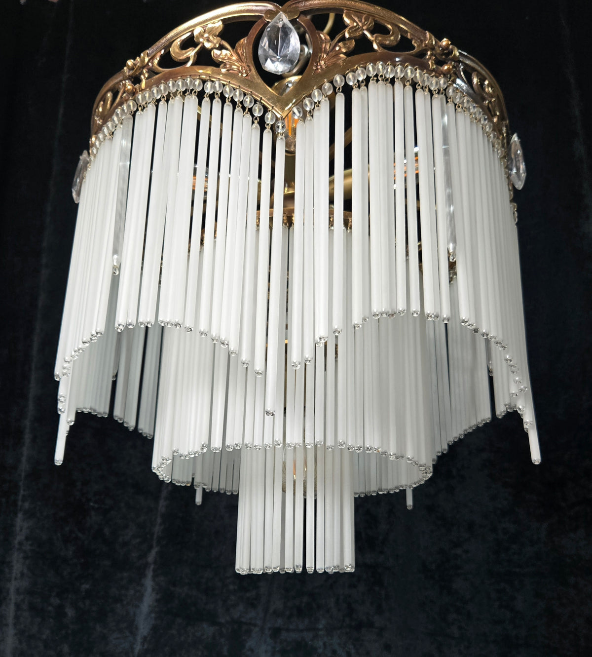 Exquisite Large Vintage French Art Nouveau 6 Light 3 Tier Waterfall Chandelier
