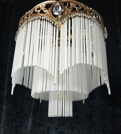 Exquisite Large Vintage French Art Nouveau 6 Light 3 Tier Waterfall Chandelier