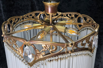 Exquisite Large Vintage French Art Nouveau 6 Light 3 Tier Waterfall Chandelier