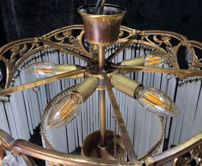 Exquisite Large Vintage French Art Nouveau 6 Light 3 Tier Waterfall Chandelier