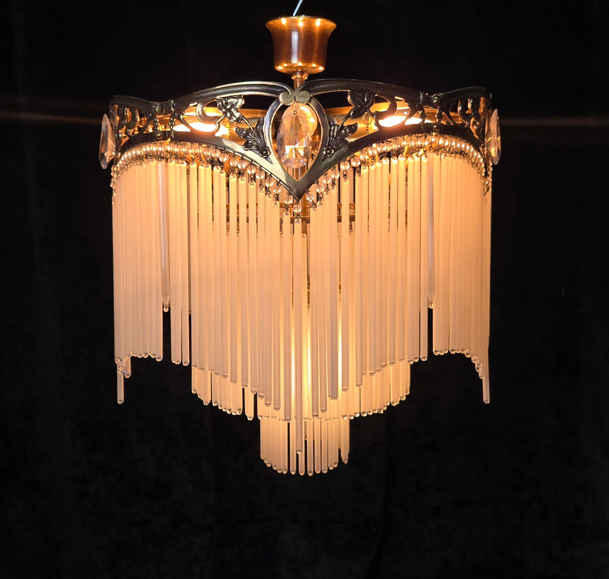 Exquisite Large Vintage French Art Nouveau 6 Light 3 Tier Waterfall Chandelier