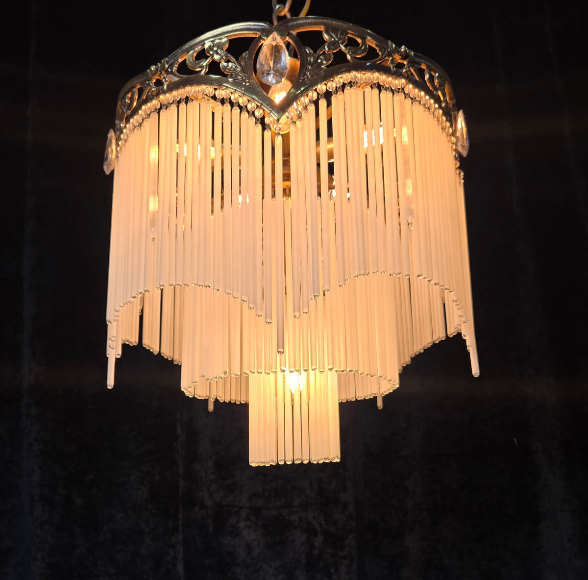 Exquisite Large Vintage French Art Nouveau 6 Light 3 Tier Waterfall Chandelier